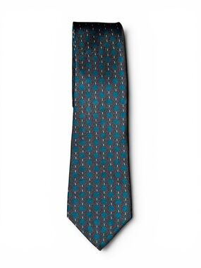 Nino Cerruti 100% Silk Geometric Circle Pattern Tie Teal Copper Made in USA